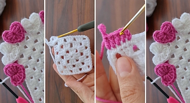 Crochet Coaster With Hearts