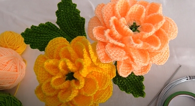 CROCHET 3 D ROSE FLOWER WITH LEAVES | Video tutorial