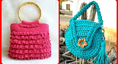 Beautiful And Easy Home Made Crochet Hand Bags\Top Handle Tote Bags With Crochet Flower Design
