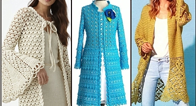 Gorgeous and Trendy crochet handknit long cluster jacket pattern designs for woman