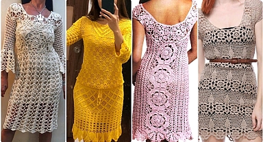 Top 40 Easy crochet Hand knit Short Midi Dress/A-Line Dress/Skater Dress